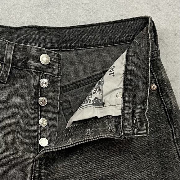 LEVIS Premium 501 Shorts Womens 26 Button Fly High Rise BIG E Distressed Denim - Picture 8 of 12